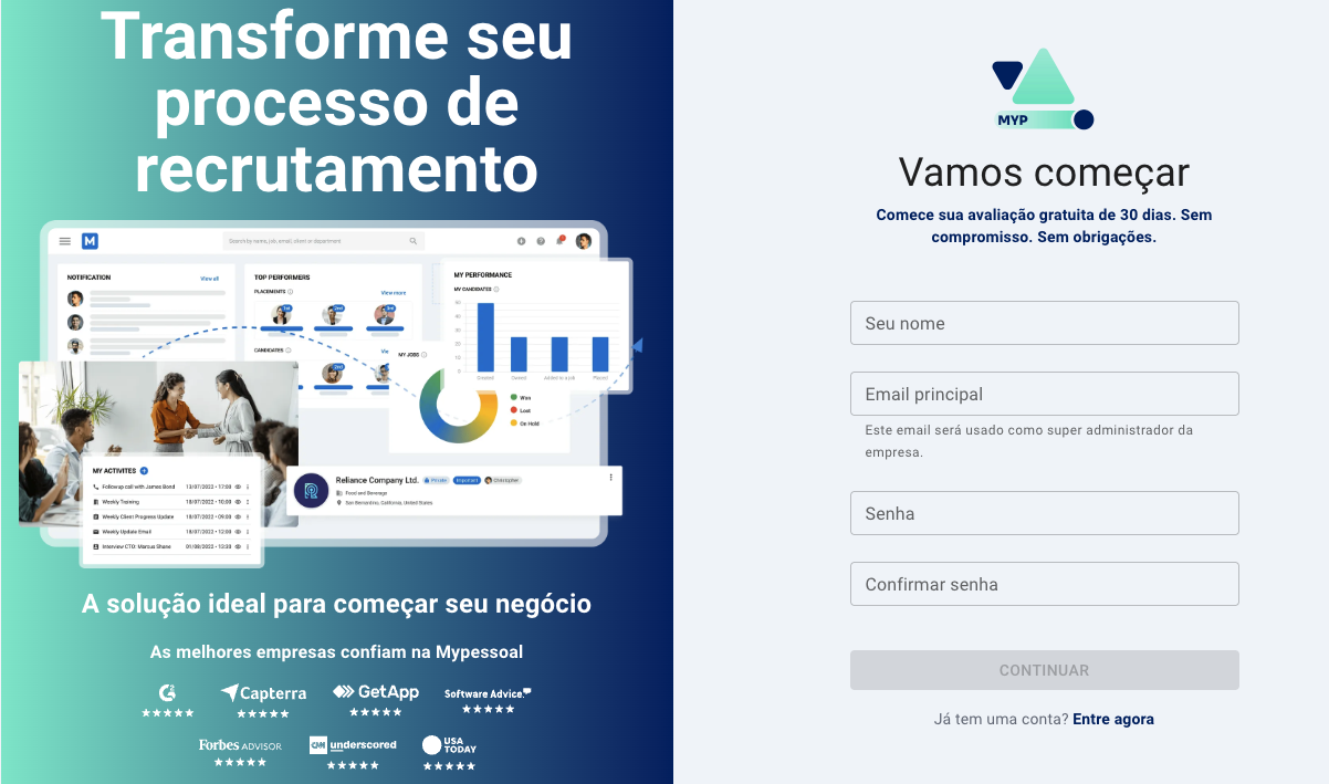 Dashboard moderno mostrando lista de candidatos, gráficos de funil de recrutamento e métricas de contratação